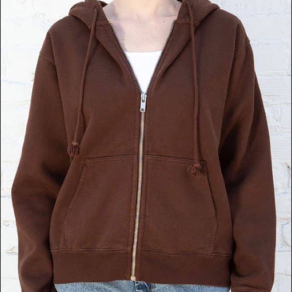 Brandy Melville Oversized Christy Brown Zip Front Hoodie